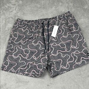 NEW Outerknown M Men's‎ Black, White, Purple Swirl Patterned Swim Trunks